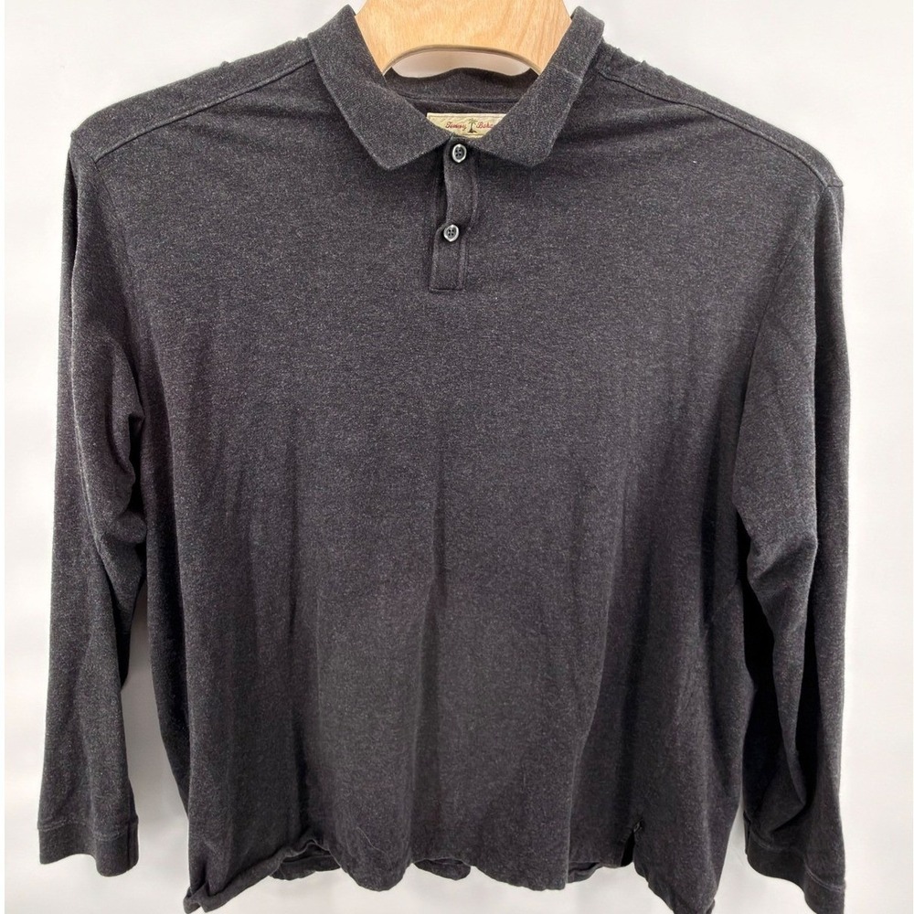 Tommy Bahama Men's Long Sleeve Polo Shirt Gray Cotton Blend Size XXL